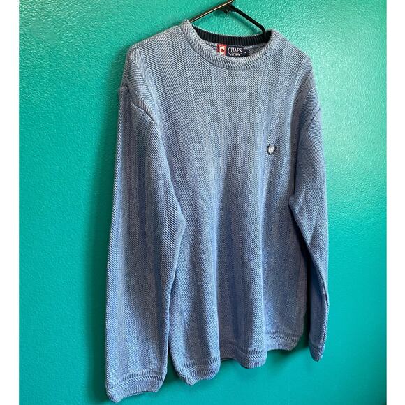 Chaps Blue Knit 100% Cotton Men's Pullover Sweater Medium - Picture 6 of 10